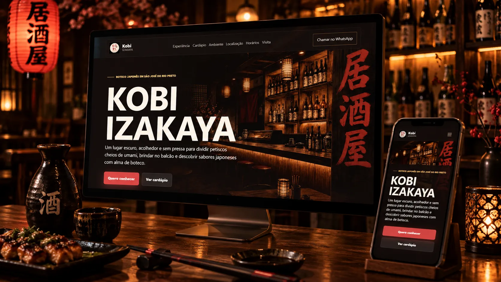 Site do Kobi Izakaya em desktop e mobile